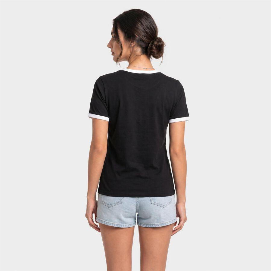 Women Black Round Neck Regular T-Shirt, Black, large
