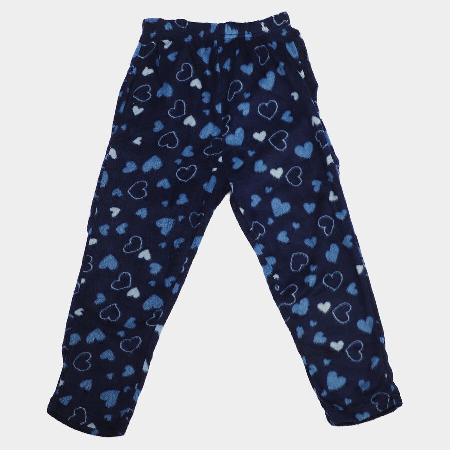 Girls' Navy Blue Straight Fit Heart Winter Pyjama, Navy Blue, large