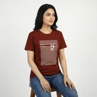Women's Red Round Neck Casual T-Shirt, Rust, small