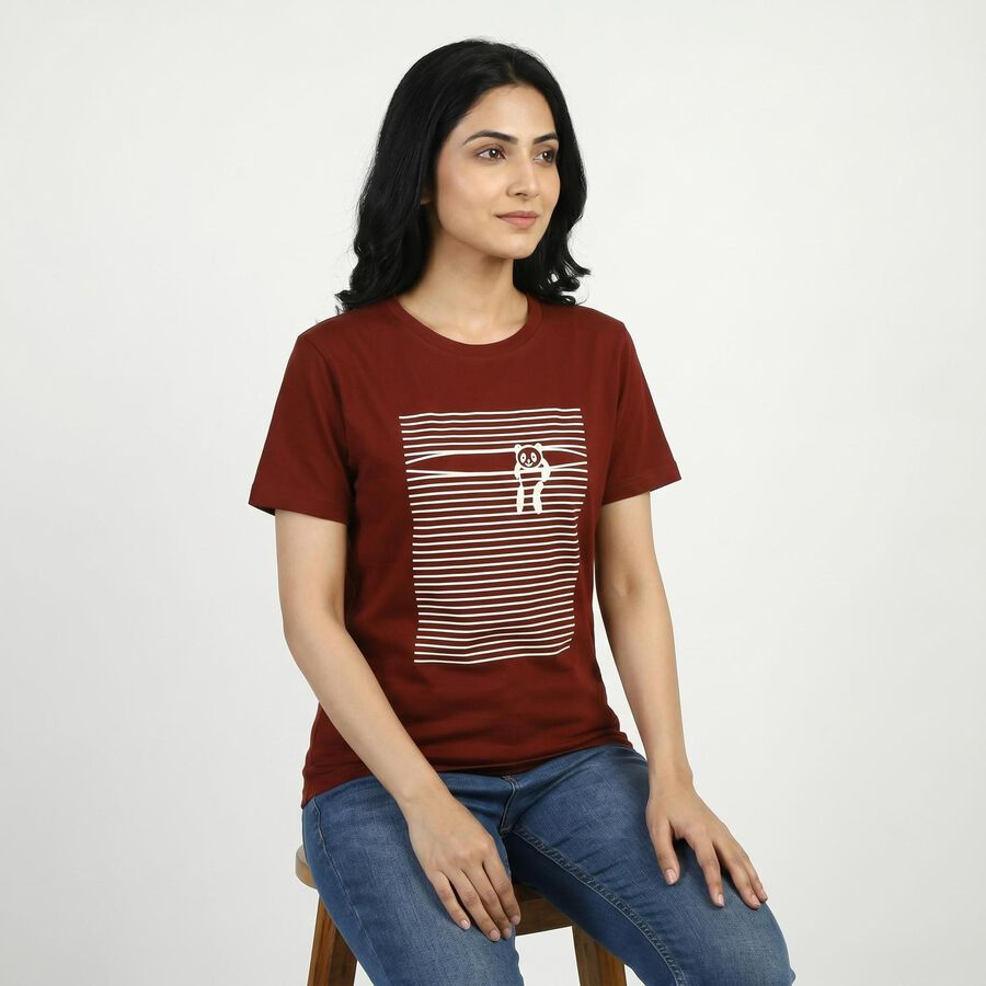 Women's Red Round Neck Casual T-Shirt, Rust, large