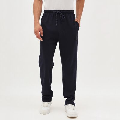 Men's Deep Navy Blue Regular Fit Ribbed Track Pants