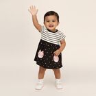 Infants' Black and White Striped Cotton Cat Print Frock, Dark Grey, small image number null