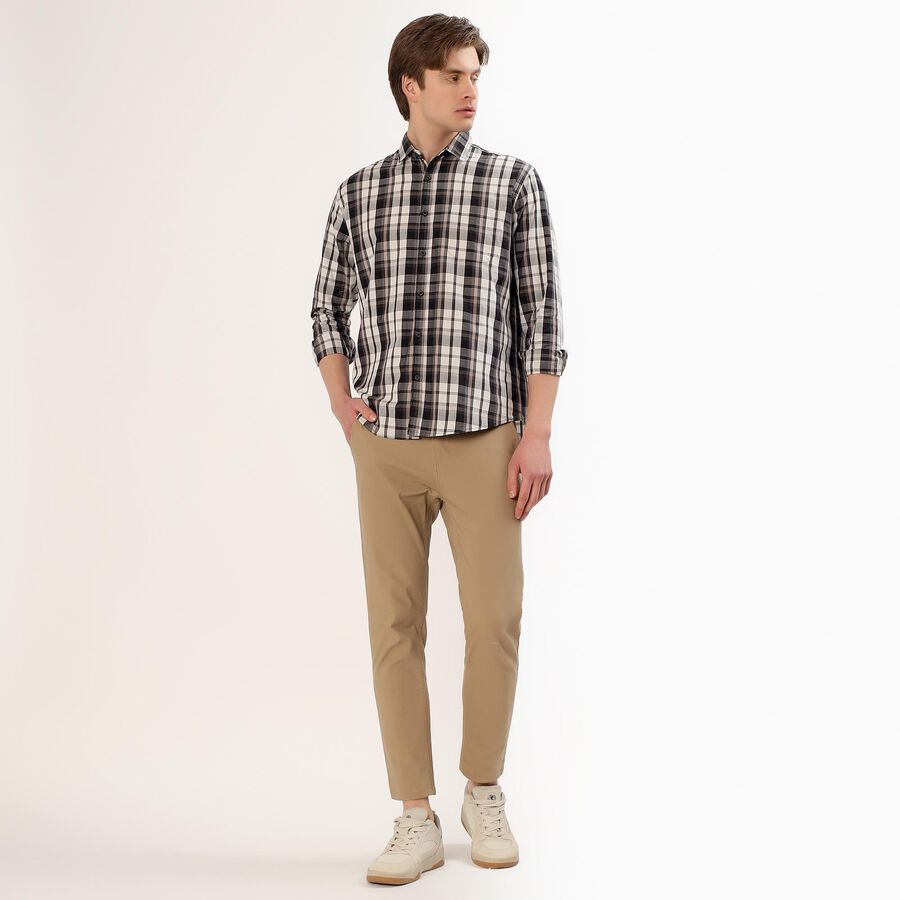 Men's Black and White Cotton Full Sleeve Spread Collar Casual Shirt, ऑफ व्हाइट, large image number null