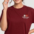 Ladies' Maroon Cotton Round Neck Regular T-Shirt, मरून, small