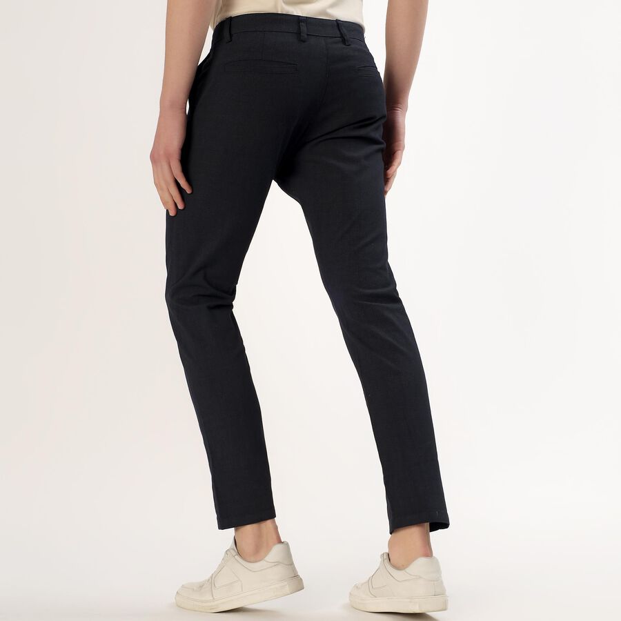Men's Navy Blue Slim Fit Casual Trousers, नेवी ब्लू, large