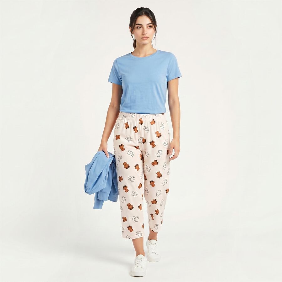 Women's Peach Straight Fit Printed Capri, पीच, large