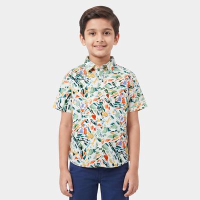 Boys' White Cotton Spread Collar Shirt