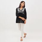 Women's Black Cotton V-Neck Embroidered Kurti, काला, small image number null
