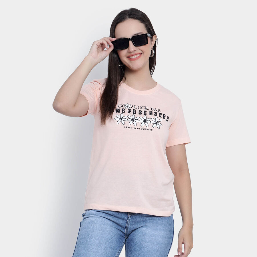 Round Neck T-Shirt, Peach, large image number null