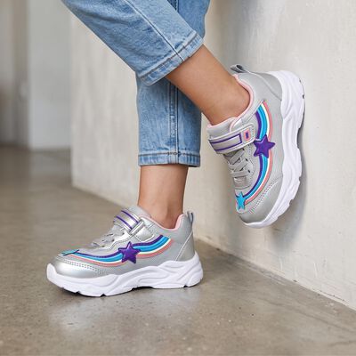 Girls' Silver Velcro Strap Sneakers