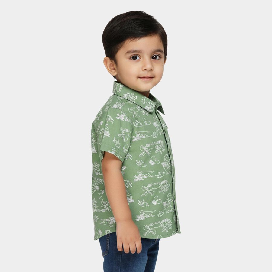Infants Olive Green Cotton Half Sleeve Classic Collar Casual Shirt, Olive, large