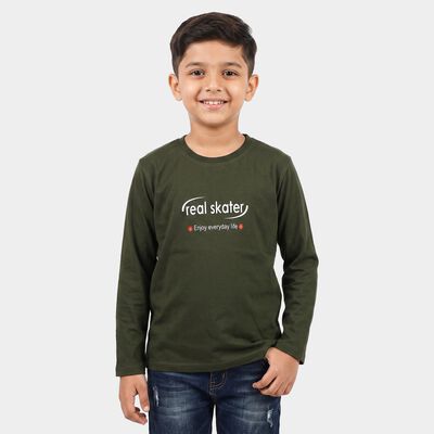 Boys Olive Green Round Neck Regular Boys T-Shirt