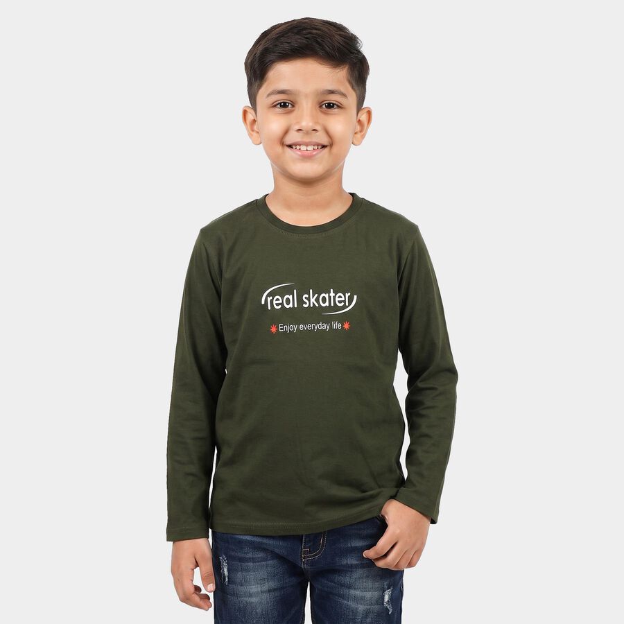 Boys Olive Green Round Neck Regular Boys T-Shirt, ओलिव, large