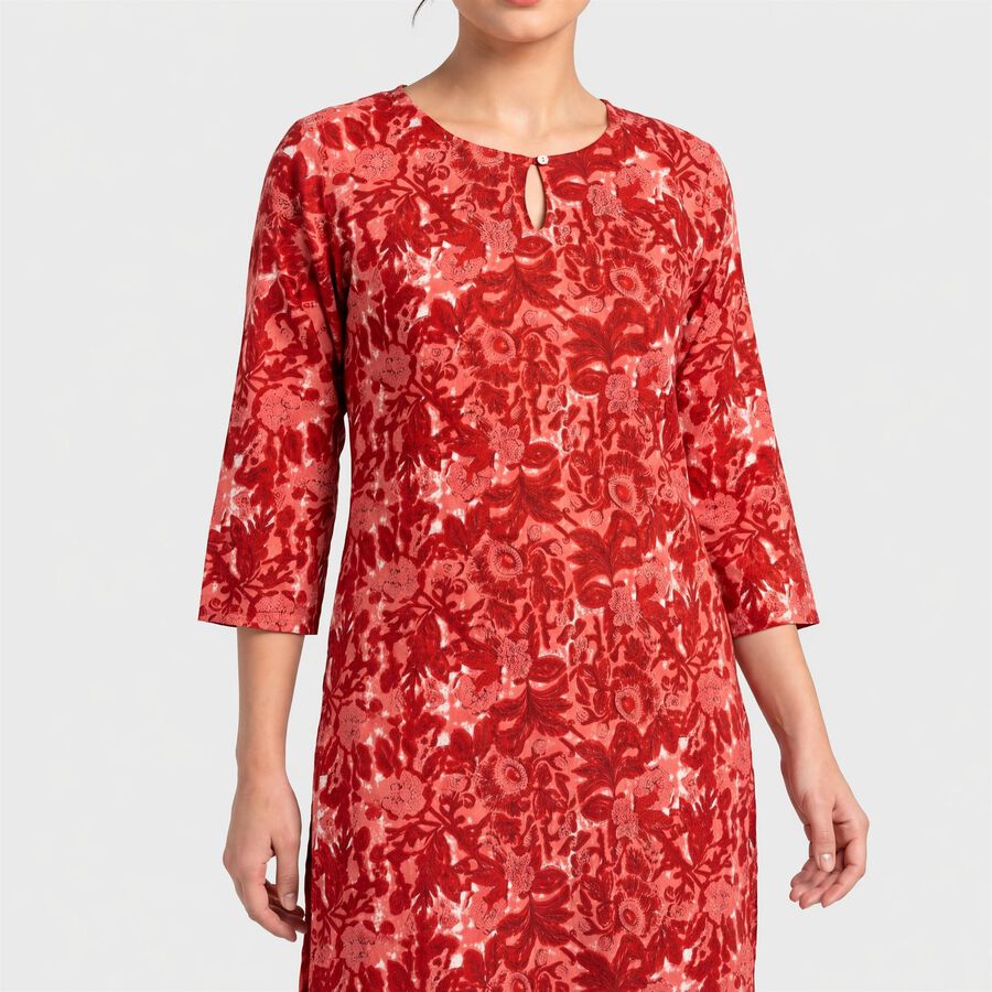 Women's Maroon Round Neck Floral Printed Kurta, Maroon, large