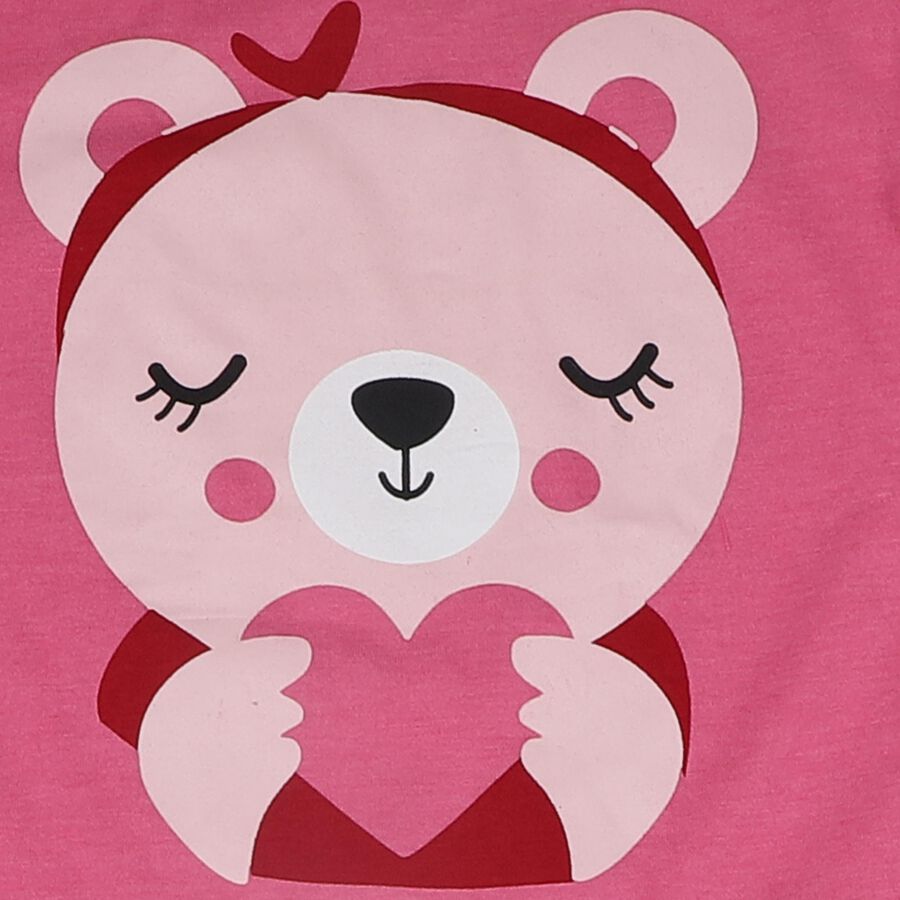Girls Pink Bear Graphic T-Shirt and Heart Print Capri Set, Pink, large