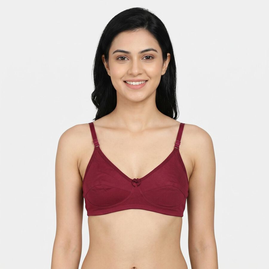 Women's Wine Cotton V Neck Bralette Bra, Wine, large