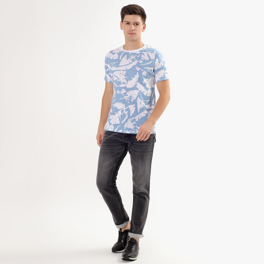 Men's Light Powder Blue Cotton Round Neck T-Shirt, Light Blue, large image number null