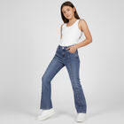 Girls' Stonewashed Blue Slim Fit Embellished Jeans, Mid Blue, small image number null
