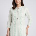 Women's Mint Green Mandarin Collar Printed Straight Kurta, Light Green, small