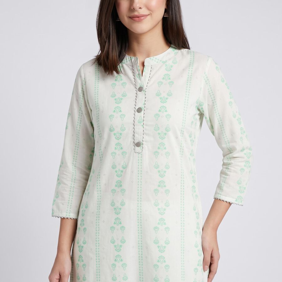 Women's Mint Green Mandarin Collar Printed Straight Kurta, Light Green, large