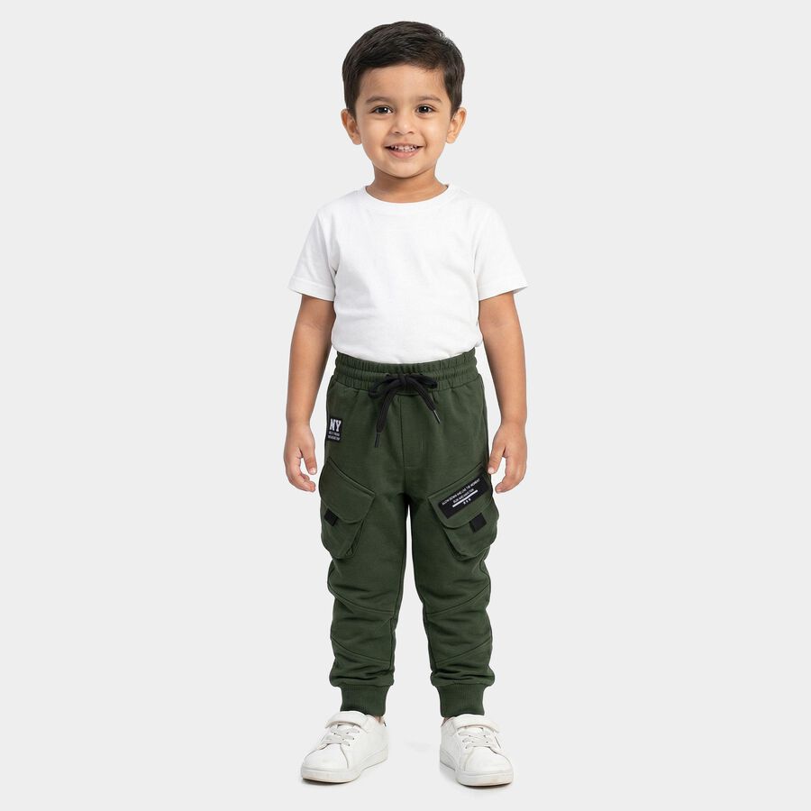 Boys' Green Cotton Cargo Pyjama with Ribbed Cuffs, ओलिव, large