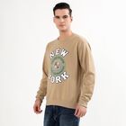 Men's Beige Crew Neck Graphic Sweatshirt, Beige, small image number null