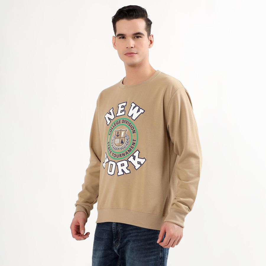 Men's Beige Crew Neck Graphic Sweatshirt, Beige, large image number null