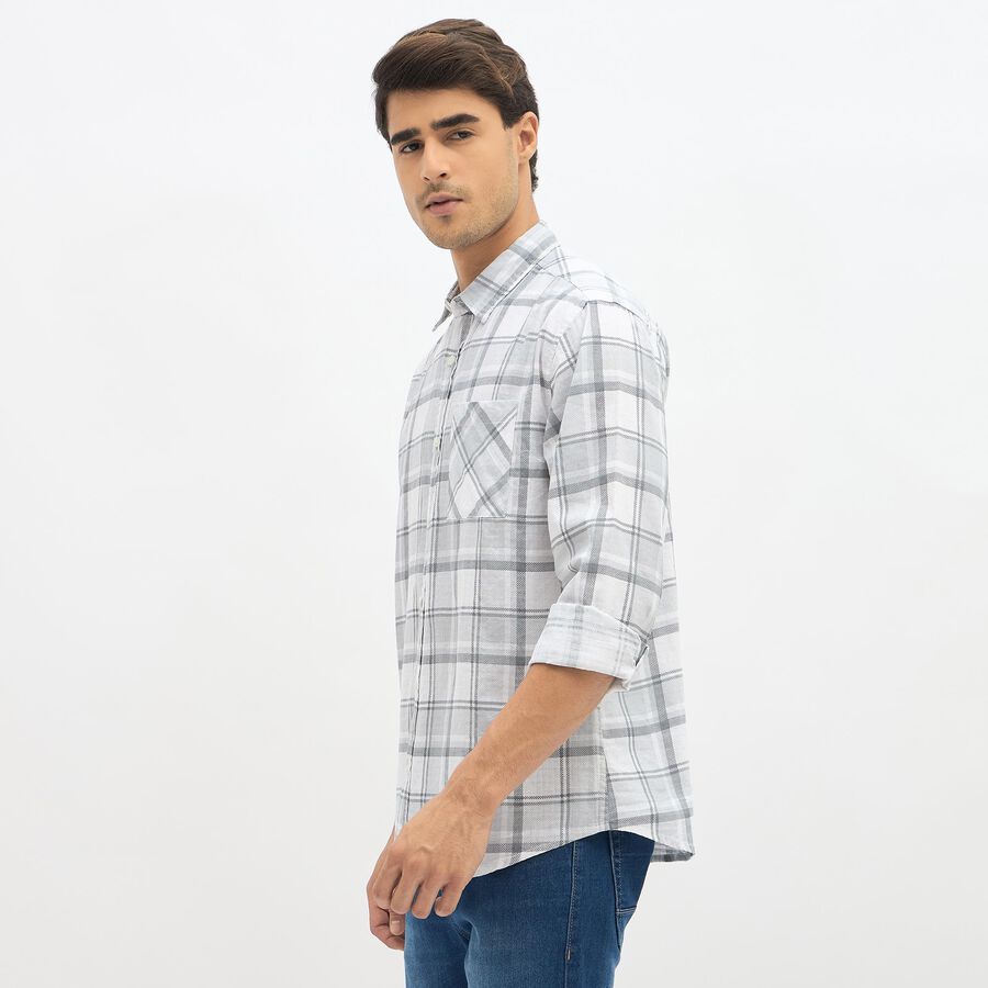 Men's Light Grey Cotton Spread Collar Casual Shirt, Light Grey, large image number null