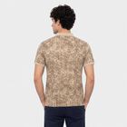 Men Beige Cotton Polo Neck Abstract Printed T-Shirt, Beige, small