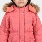 Girls' Pink Hooded Puffer Jacket, गुलाबी, small