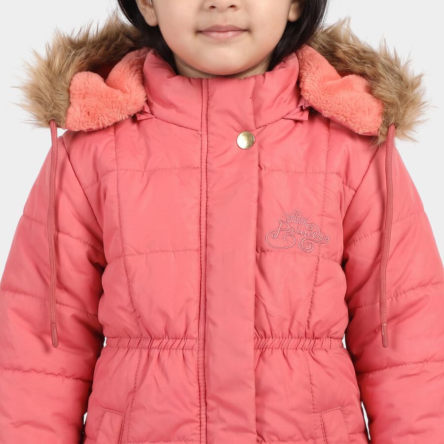 Girls' Pink Hooded Puffer Jacket, गुलाबी, large