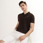 Men's Dark Brown Polo Neck Casual T-Shirt, खाकी, small