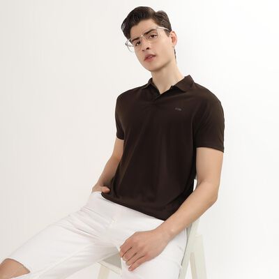 Men's Dark Brown Polo Neck Casual T-Shirt