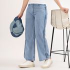 Women's Light Blue Wide Leg Braided Side Jeans, मध्यम नीला, small image number null