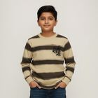 Boys Beige Crew Neck Casual Striped T-Shirt, गहरा पीला, small image number null