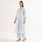 Women's Light Powder Blue Embroidered V-Neck Kurta, हल्का नीला, small image number null