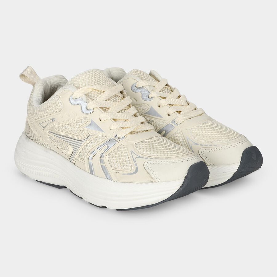Men's Beige Lace-Up Sneakers, गहरा पीला, large