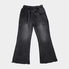 Girls' Black Flared Fit Tie-Up Jeans, Black, small