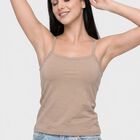 Women's Brown Cotton Scoop Neck Camisole Slip, Brown, small