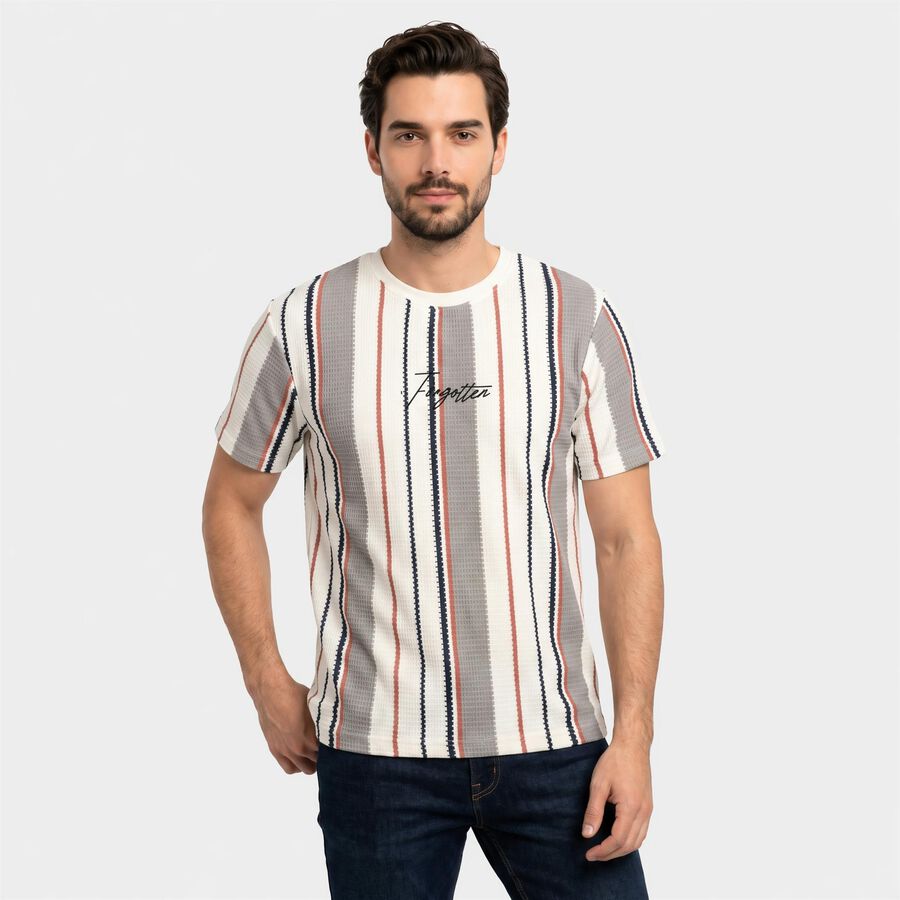 Men's White Round Neck Regular T-Shirt, White, large