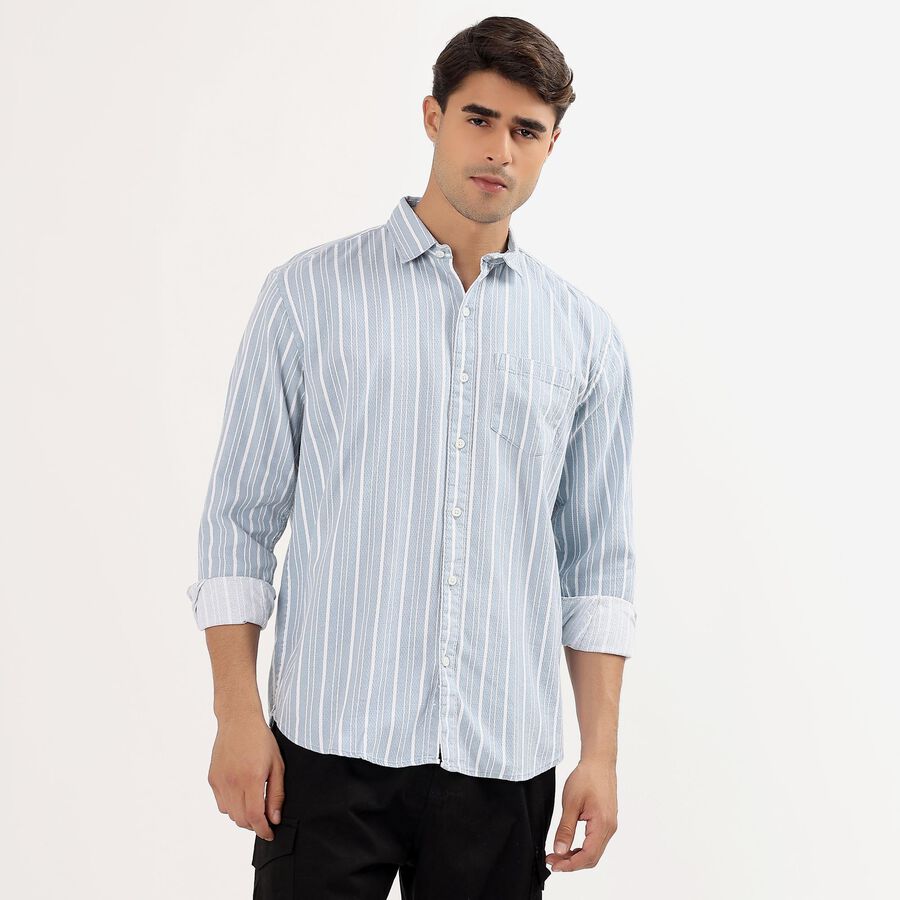 Men's Light Blue Cotton Classic Casual Shirt, Light Blue, large image number null