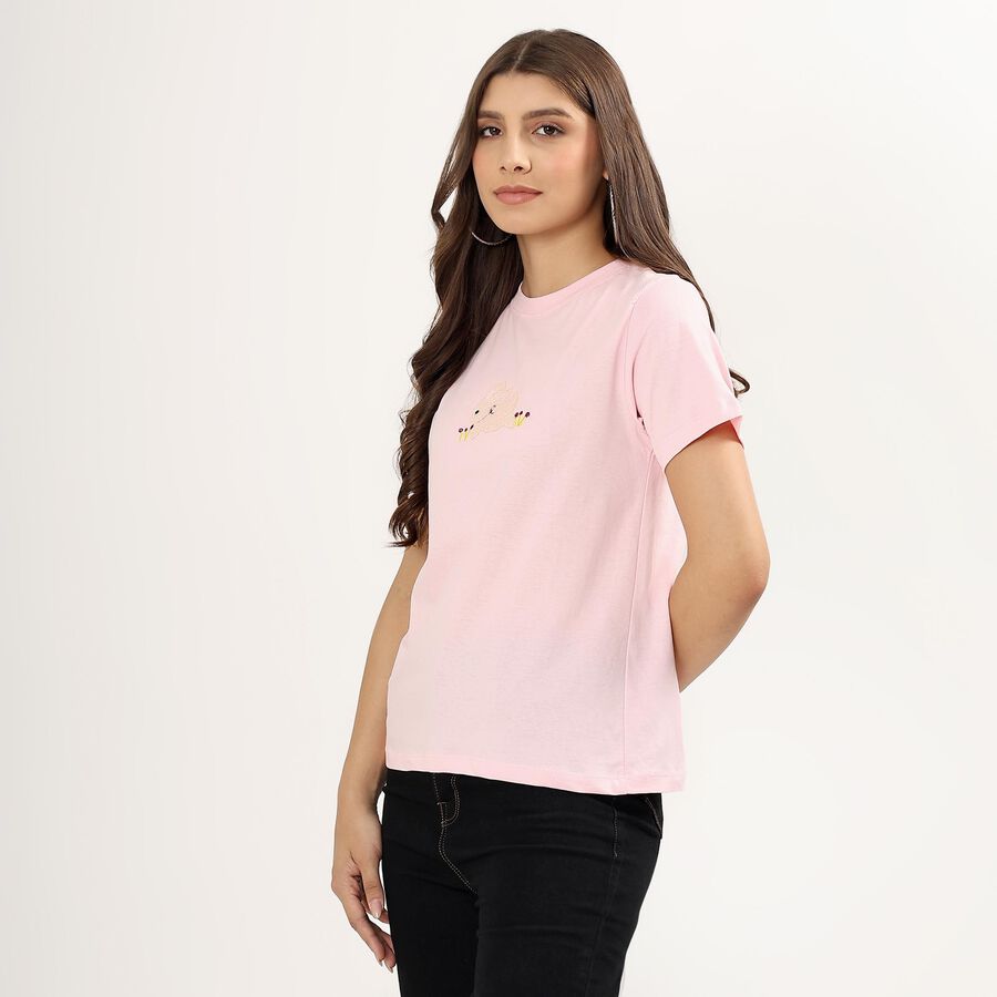 Ladies' 100% Cotton Round Neck T-Shirt , Pink, large image number null