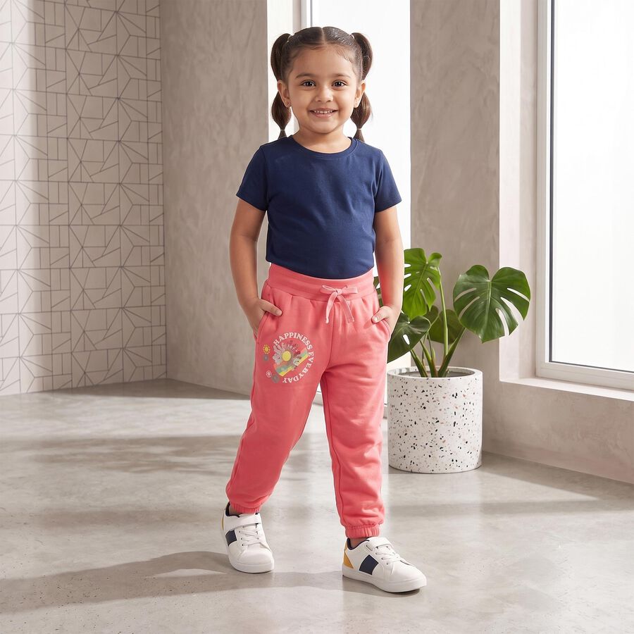 Girls' Coral Jogger Fit Graphic Printed Pyjama, मूँगा (कोरल), large