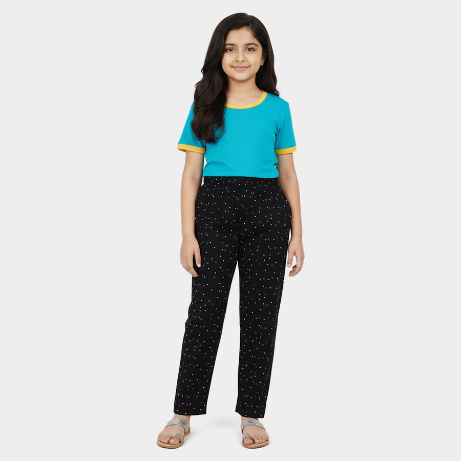 Girls' Black Cotton Blend Pyjama, Black, large
