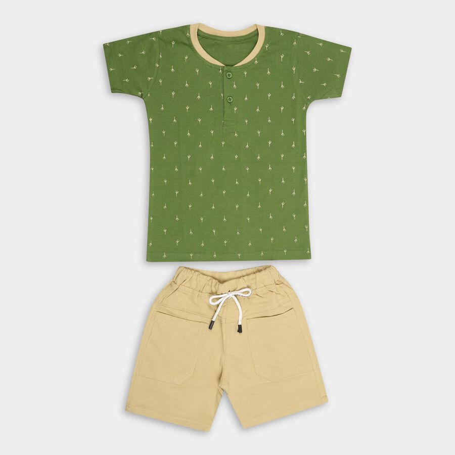 Boys' 100% Cotton Knit Baba Suit, ओलिव, large image number null