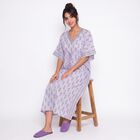 Women's Lavender V-Neck Kaftan Nighty, लाइलेक, small