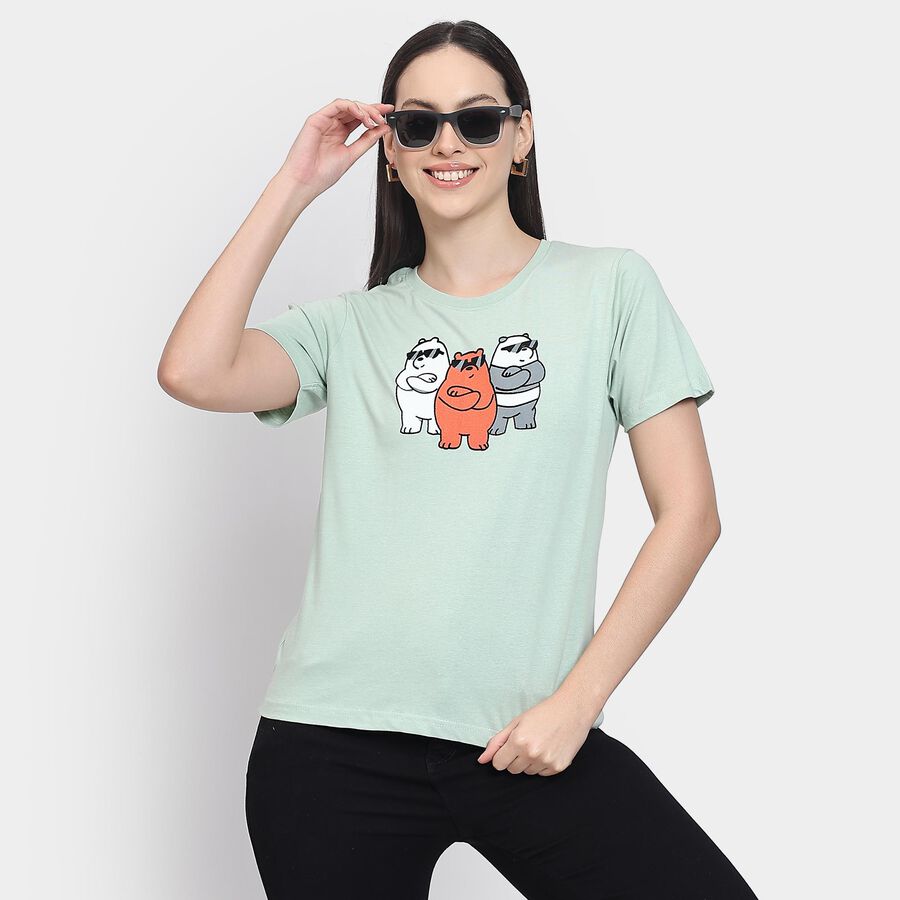 Ladies' 100% Cotton Round Neck T-Shirt , हल्का हरा, large