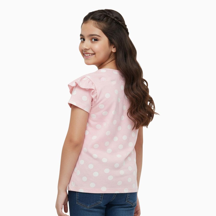 Girls' Light Pink Cotton Crew Neck Graphic Printed T-Shirt, हल्का गुलाबी, large