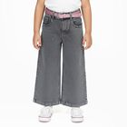 Girls' Muted Charcoal Grey Wide-Leg Embroidered Jeans, हल्का ग्रे, small image number null