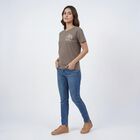 Women's Grey Cotton Round Neck Casual T-Shirt, गहरा ग्रे, small
